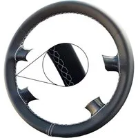 LECO Lenkradbezug Lenkradhülle Auto mit weißer Naht für verschiedene VW, Echtleder