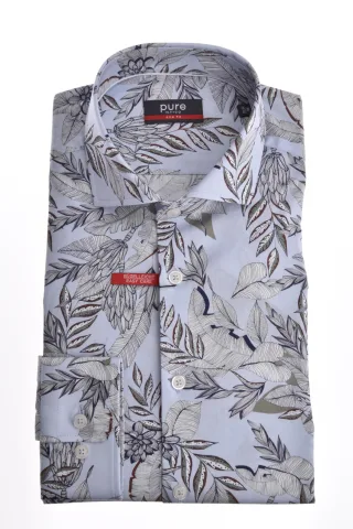 pure - PURE- City Hemd slim fit Langarm blau - Gr. - M