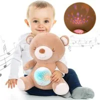REMOKING Kuscheltier Baby Einschlafhilfe Nachtlicht Projektor mit Musik & Weißrauschen (Baby Nachtlicht mit Musikfunktion, Einschlafhilfe mit Sternenprojektor, Musik und Weißrausch), Nachtlicht mit Sternenprojektion Automatische Abschaltung nach 30 M