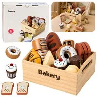 Wisam Lernspielzeug Mini-Bäckerei-Set aus Holz mit Klettverschluss, 10-teilig.