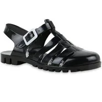 VAN HILL 837646 Pantolette Damen Sandalen Pantoletten Bequeme Lack Cut-Outs Bade-