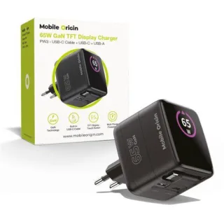 Mobile Origin 65W GaN Charger PW3 USB-C ret. cable 65cm+USB-A
