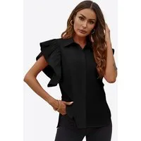 Imily Bela Blusenshirt Damen mit Hemdkragen und Rüschenärmeln aus Baumwolle Casual Oberteil (Packung, 1-tlg., 1per-Pack) mit versteckter Knopfleiste und geschwungenem Saum in Unifarbe