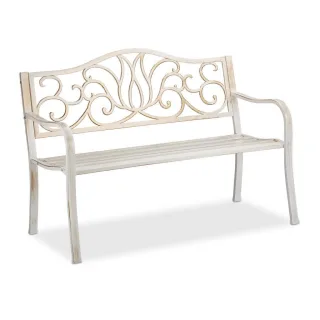 Relaxdays Gartenbank, Weiß, Metall, 127.5x90x63 cm, Gartenmöbel, Gartenbänke