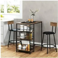 HOMCOM Bargruppe 3-tlg. Bartisch-Set mit Küchentisch, 3 Ablagen, 2 Barstühlen, (3-tlg)