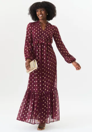Midikleid mit Foliendruck und Rüschen