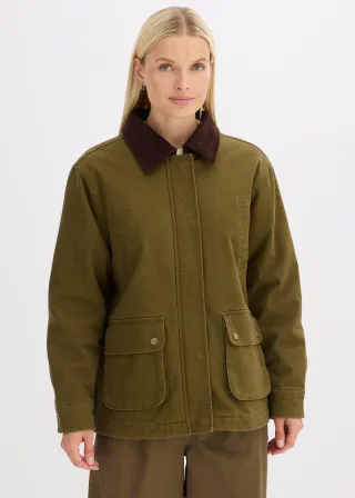 bonprix Oversize Parka, grün, Gr.48, Oversize gefütterter Parka mit Cordkragen und Taschen, 98% Baumwolle