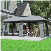 Outsunny Pavillon Partyzelt mit Doppeldach, mit 4 Seitenteilen, (Gartenpavillon, Pavillon), Garten, Terrasse, Balkon, Dunkelgrau