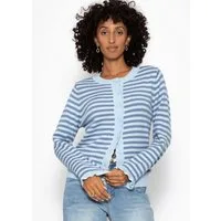 SASSYCLASSY Cardigan Gestreifte Strickjacke mit Volants für Damen Verspielter Cardigan mit Knopfleiste und gerippten Bündchen
