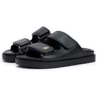 Tommy Hilfiger DOUBLE STRAP LEATHER SANDAL Pantolette Plateau, Sommerschuh, Schlupfschuh mit zwei Klettverschlüssen