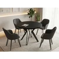 WFL GROUP Esstisch Revena ausziehbarer rund industrial mit schwarzen Metallbeinen (MADE IN EU, erhältlich in zwei Größen – 100/120 cm, ausziehbar auf 180/200 cm), platzsparender Tisch für Küche, Esszimmer oder Wohnzimmer