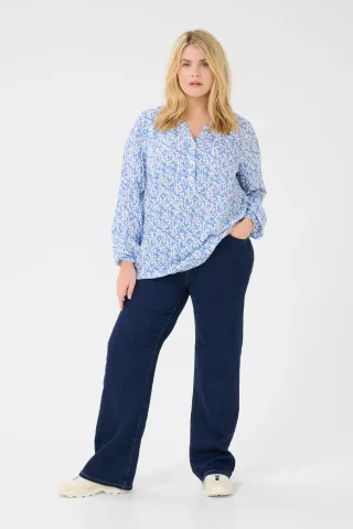 Langarm-Bluse Regular fit Blue/Chalk Graphic Print blue white