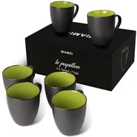 MiaMio Tasse MIAMIO - 6 x 350 ml Kaffeetassen Set Außen Schwarz Innen Farbig