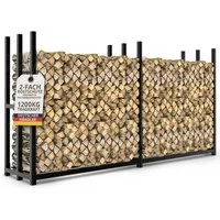 LAWA Living and Lifestyle Kaminholzregal außen Metall verzinkt Stapelhilfe Brennholz 50cm = 2x 25cm Holzscheite, BxTxH:223.00x50.00x115.00 cm, verzinkt, wetterfest