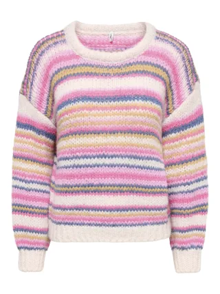 ONLY - ONLNORDIC LS STRIPE O-NECK KNT Snow White - Gr. - M