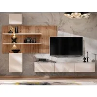 Furn.Design Wohnwand Laelia, (Set 3-teilig Kaschmir / Sand mit Eiche, 280 x 200 cm), inklusive Beleuchtung