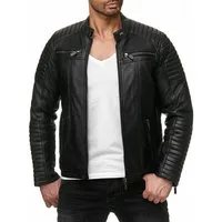 RedBridge Lederimitatjacke Urban Bikerjacke Steppjacke Kunstleder Schwarz Stehkragen mit Druckknopf