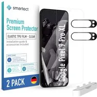 smartect Displayschutzfolie TPU Schutzfolie 2 + 2 Stück für Google Pixel 9 Pro XL (Display+Kamera) für Google Pixel 9 Pro XL, Set, 2 Stück, Ultra-klar, Kratzfest, Blasenfrei, Oleophob, Fingerabdruck kompatibel