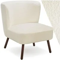 tectake Relaxsessel gepolsterter Teddy-Cocktailsessel, Belastbarkeit 150 kg, 61 x 68 x (Fernsehsessel Robina 2, in Bouclé off-white), mit Bouclé-Bezug, runde Stahlbeine in Holzoptik, bodenschonend