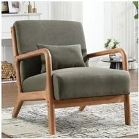 CANMOV Loungesessel Accent Sessel mit Kissen, Loungesessel mit Armlehnen, Armsessel (1-St), Natürliches Holz, Liegestuhl mit Armlehne und Kissen, für Wohnzimmer