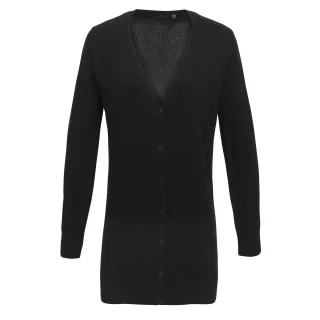 Premier Womens/Ladies Longline V-Ausschnitt Strickjacke (Schwarz)