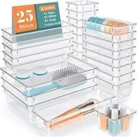 Refined Living Organizer Schubladen Organizer set, Schubladen Ordnungssystem, Aufbewahrungsbox (Make Up Organizer, 25 Stück Schubladen Organizer mit 4 Größen, Küche Organizer, Schminktisch Organizer, Organizer stapelbar, schreibtisch schubladen schub