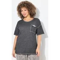 Ulla Popken T-Shirt T-Shirt oversized Rüschen-Brusttasche Halbarm