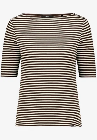 zero - Gestreiftes Halbarm-Shirt mit U-Boot-Ausschnitt beige/braun - Gr. - 40