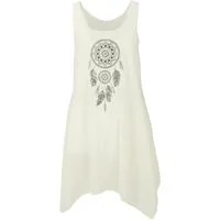 Guru-Shop Midikleid Minikleid mit Ethnodruck - creme Traumfänger alternative Bekleidung