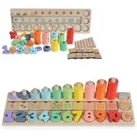 Moni Lernspielzeug Kinder Lern-Set 2052 Holz, Stapeln, zählen, 89 teilig, rechnen, plus, minus