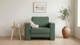 BRUNO Schlafsessel 70cm in Grün | praktische Größe | stabiles Massivholz & Boxspringkomfort