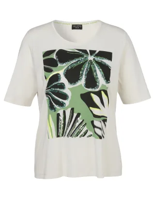 VIA APPIA DUE - T-Shirt Rundhals 1/2 Arm Motiv Pailletten creme multicolor - Gr. - 44