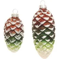 Krebs Glas Lauscha Christbaumschmuck Glas-Tannenzapfen bunt, mit Glitter, 2x klein Ø 8 cm + 2x groß Ø 10 cm (4-tlg), Weihnachtsdeko, Weihnachtsbaumkugel, Christbaumkugeln aus Glas