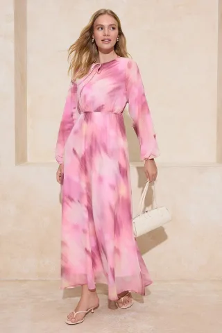 Langes, lässiges/alltagstaugliches Maxikleid mit Farbverlauf und A-Linien-Schnitt, Hijab-Stil