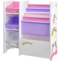 en.casa Kinderregal, »Vimianzo« Einhorn-Motiv 60 x 65 x 30 cm Lila/Rosa