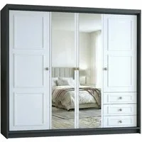 A&J MöbelLand GmbH Drehtürenschrank OSLO viertüriger Kleiderschrank mit Schubladen und Metallgriffen (Geräumiger viertüriger Kleiderschrank mit Schubladen und Metallgriffen. Geräumiger Schrank mit einer Breite von 200 cm und Schubladen, ideal zur Auf