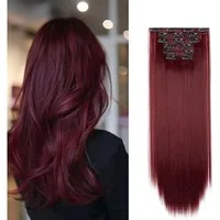 LuxusKollektion Kunsthaar-Extension Clip in Extensions Haarverlängerung Haarverdichtung 6 65 cm Weinrot