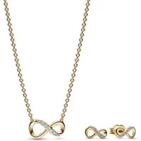 Pandora Kette mit Anhänger 68322, Damen Schmuck-Set Funkelnde Unendlichkeit Goldfarben