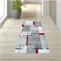 TeppichHome24 Teppich Moderner Teppich mit geometrischem Design in Grau, Weiß und Rot, rechteckig