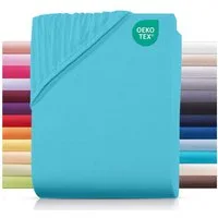 Carpe Sonno Spannbettlaken Jersey 90x200 100x200 120x200 140x200 160x200 180x200 200x200 70x140, Jersey, Gummizug: rundum, (1 Stück), Baumwoll Babybett Spannbettlaken 70x140 Baby Laken Türkis