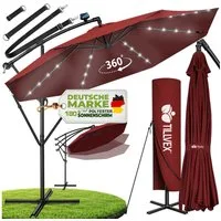 tillvex Sonnenschirm tillvex® Sonnenschirm LED Solar Ø 3m Ampelschirm Balkon Gartenschirm, Alu Ampelschirm + Abdeckung LED Solar Ø 350 cm mit Kurbel, Abdeckung + Ständer, Gartenschirm UV-Schutz Aluminium, Kurbelschirm Marktschirm wasserdicht 360° dre