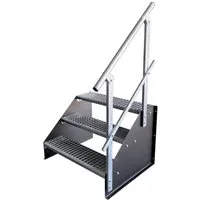 SRM Design Außentreppe 3 Stufen Standtreppe Breite 60cm Höhe 63cm schwarz eins. Geländer