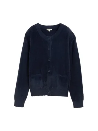Tom Tailor - Federgarn-Cardigan mit Knopfleiste blau - Gr. - L