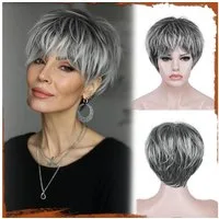 LuxusKollektion Kunsthaarperücke Perücke Pixie Cut Kurz Damen Pony 23 cm Kunsthaar Party Grau