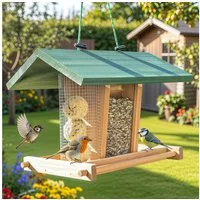 Zooprinz Vogelhaus zum aufhängen mit Sitzstangen, Schutzdach, Seil für Wildvögel, Plexiglasscheiben, wetterfestes Vollholz