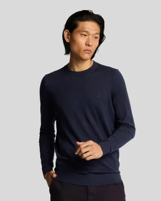 Lyle & Scott Rundhalspullover aus superfeiner Baumwolle – Marineblau