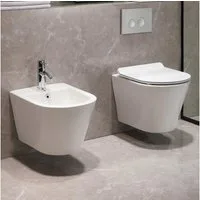 HOROW Bidet Hänge Bidet Komplet Set mit Hänge WC Spülrandlos, wandhängend, WC Sitz mit Absenkautomatik Abgang