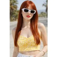 Ella Jonte Sonnenbrille schmale Trend Sonnenbrille weiss Gläser grau im Stoff Etui