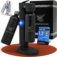 Luckymoose Wassersprudler Infinity-S mit 2x 1,25L langlebige Edelstahlflaschen, (2xSchwarz-tlg), Spart bis zu 25% CO2, Flaschen spülmaschinenfest & ohne Ablaufdatum