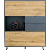Vladon Highboard Marino V1 (Highboard mit 4 Tür Eiche Evoke, 2 Schubladen Anthrazit matt, Made in Germany), Korpus Anthrazit matt (103 x 125,5 x 37 cm)